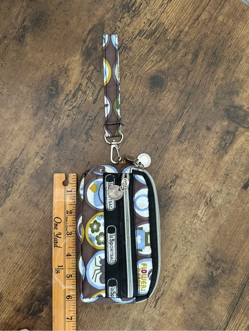 Lesportsac Brown Blue Patterned Wristlet - 3 pocket